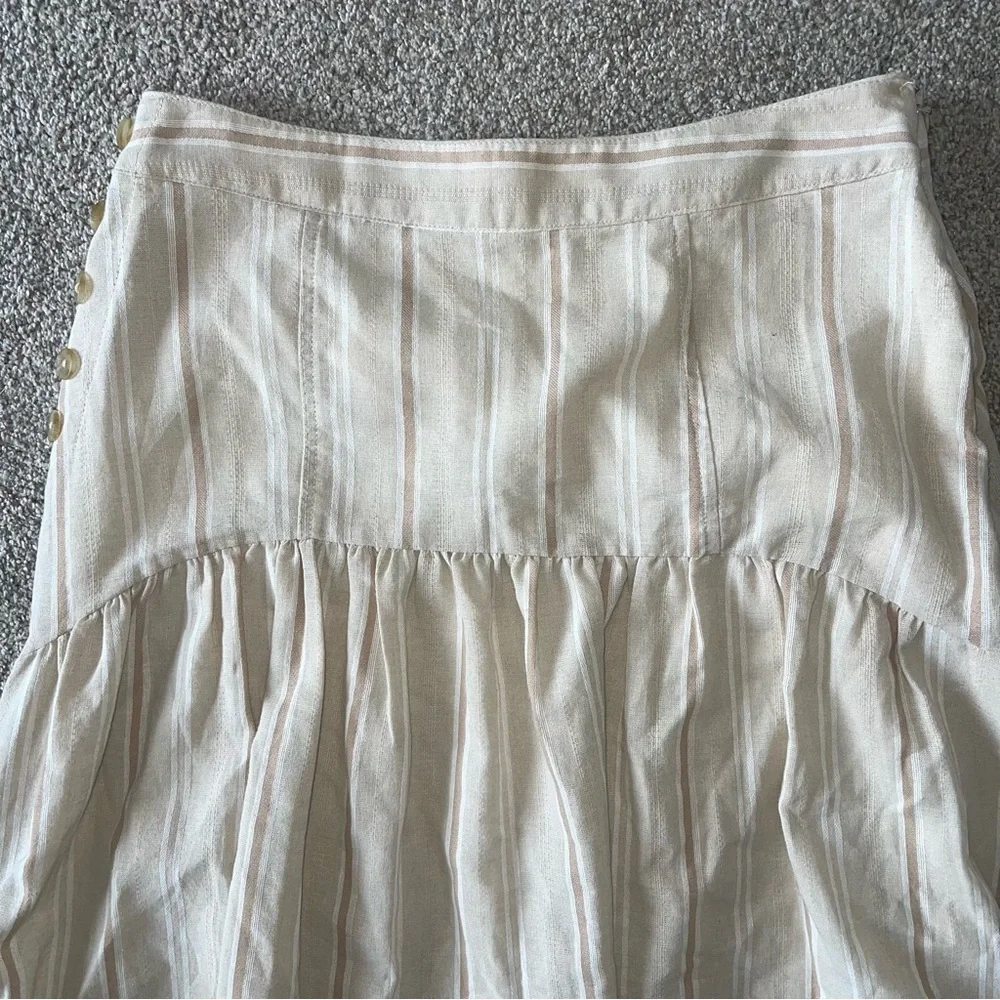 Anthropologie Evonna Striped Skirt US10 Side Zip Button Embellishments NEW